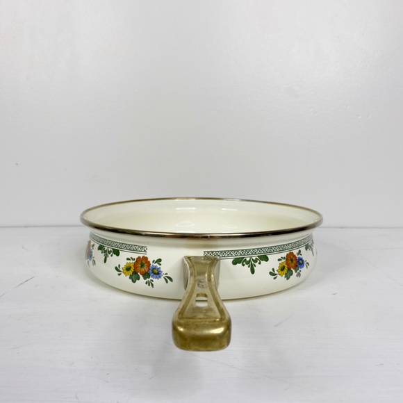 Vintage Enamelware Floral Frying Pan Brass Handle 10" - Picture 8 of 16